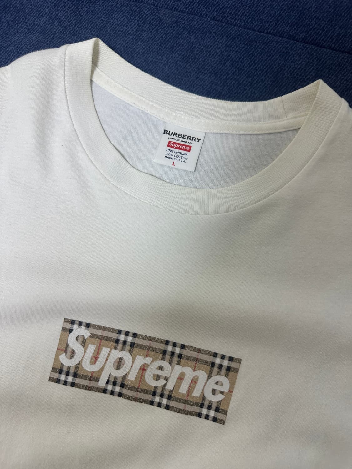 슈프림 x 버버리 박스로고 티셔츠 화이트 L 상품이미지3