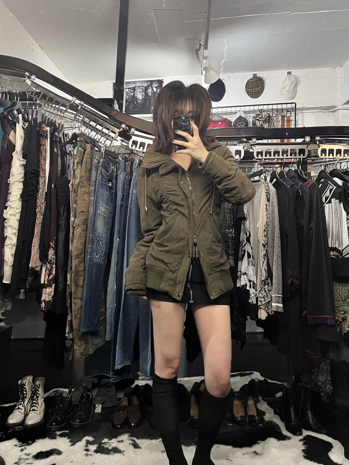 Y2K 투웨이 셔링 카키 자켓 상품이미지1