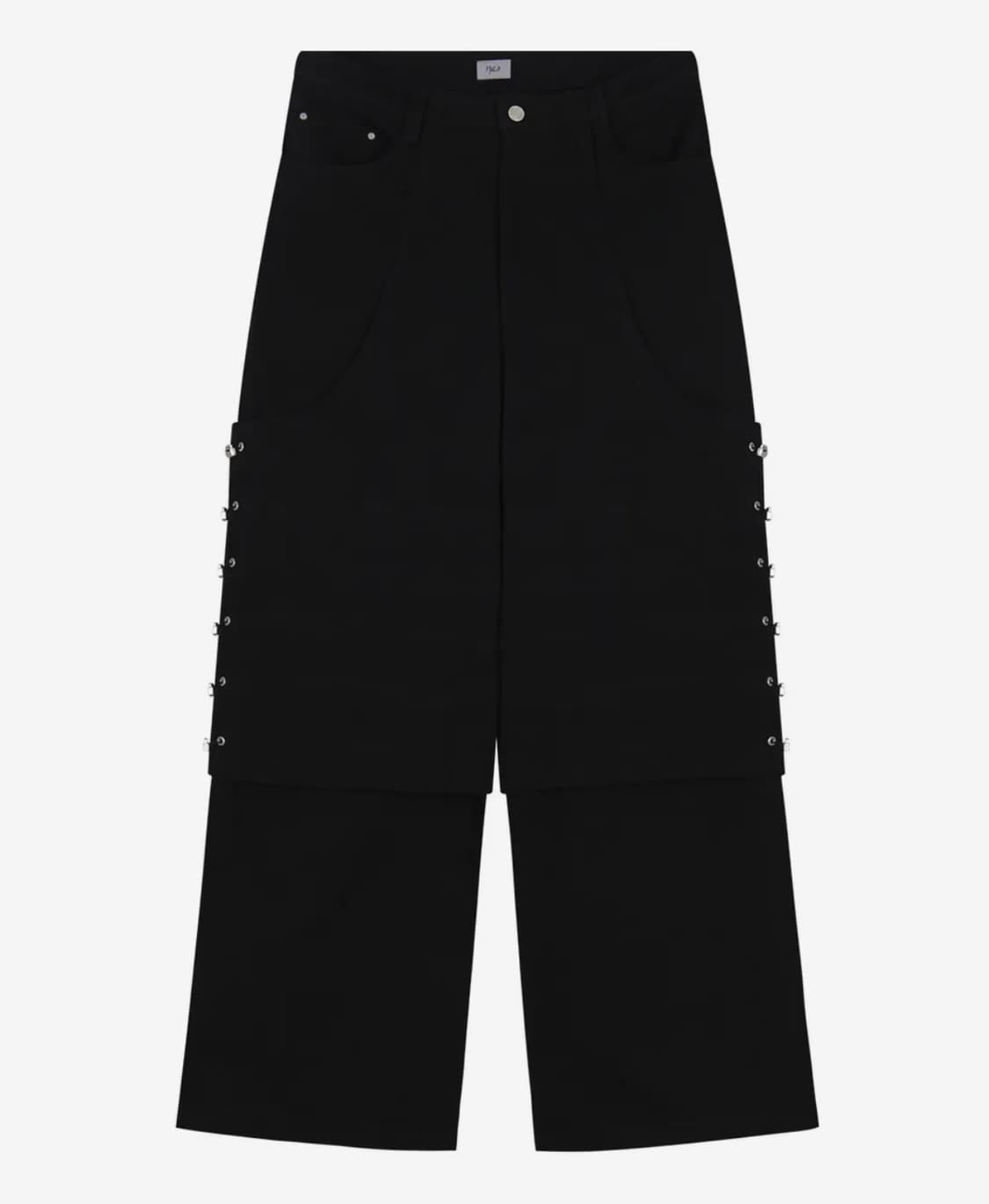 헤오진 플레어 베어리언트 레이어드 와이드 코튼팬츠 블랙  상품이미지9