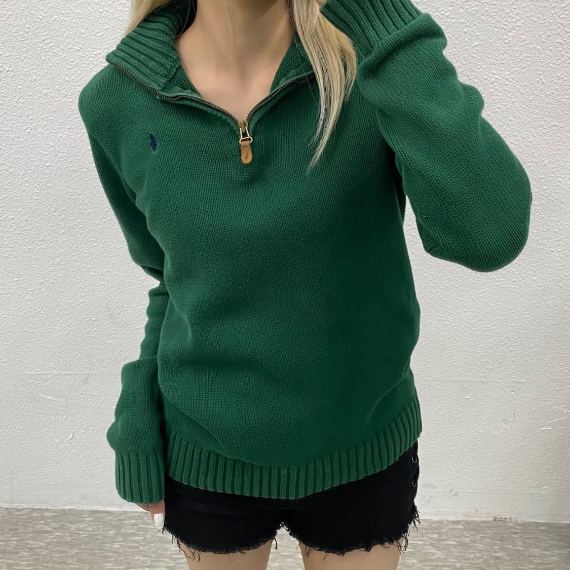 폴로 랄프로렌 네이비포니 그린 반집업 니트 XL 상품이미지1
