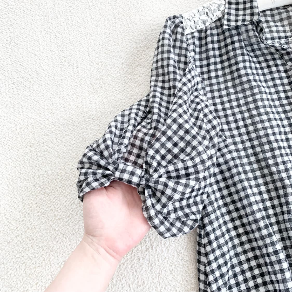 리본 블라우스 ♥ 레이스 깅엄체크 블라우스 상품이미지1