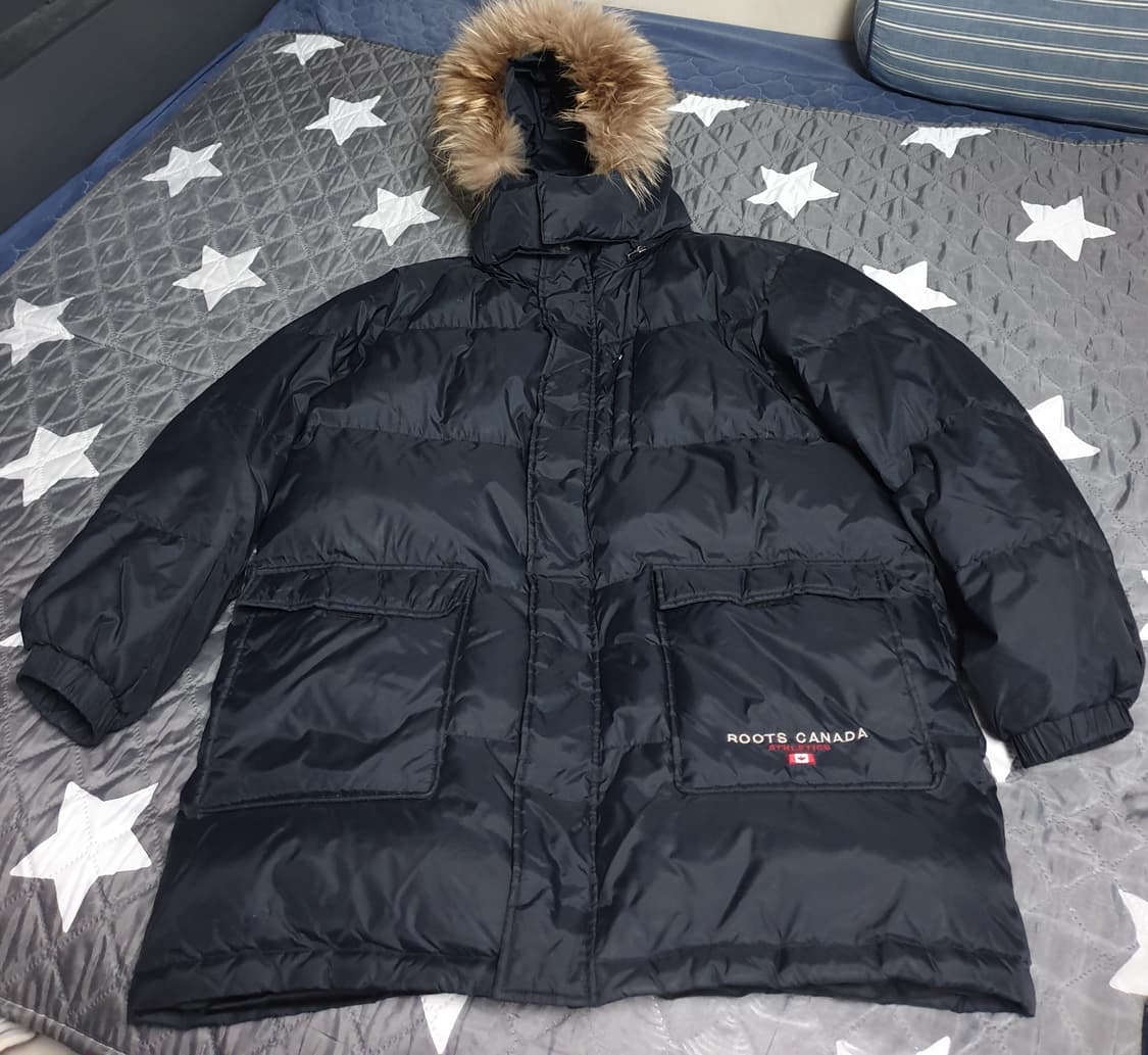 ROOTS CANADA 오버핏 라쿤퍼 오리털 패딩 파카 블랙 (L) 상품이미지1
