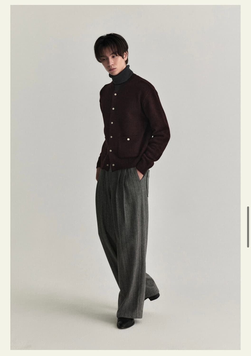 (3)웨이비니스 바시티라인 가디건 버건디 3사이즈  상품이미지3