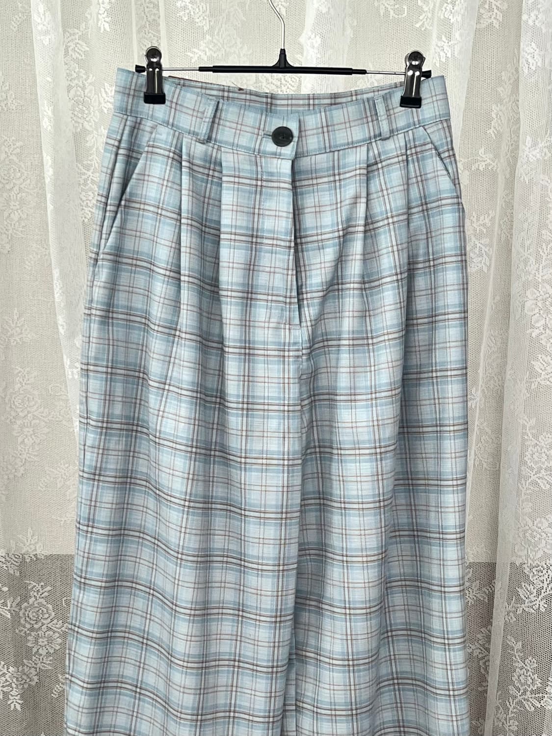 S) 스컬프터 체크 와이드 팬츠 블루 상품이미지3