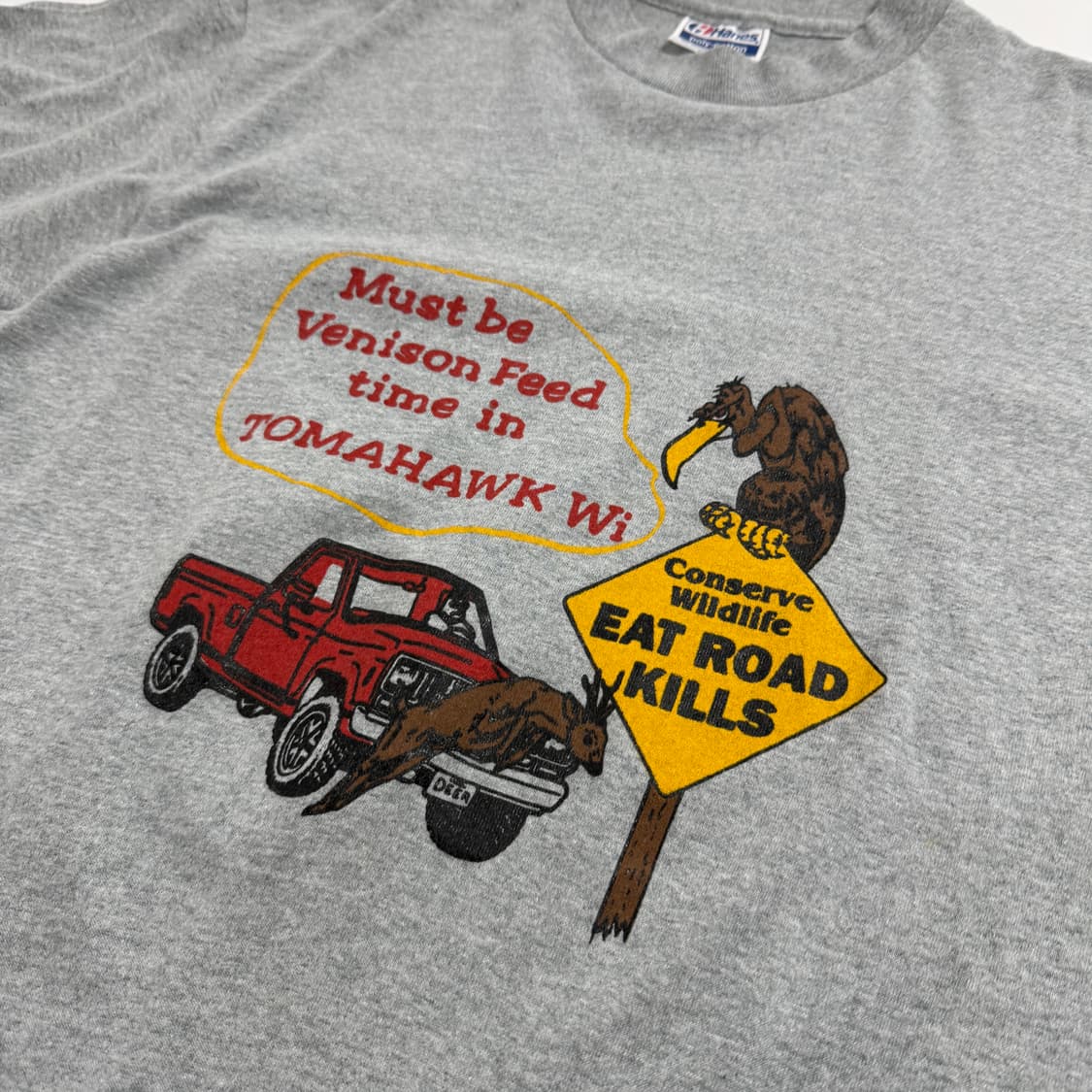 80s 헤인즈 "Eat Road Kill" 카툰 티셔츠 상품이미지5