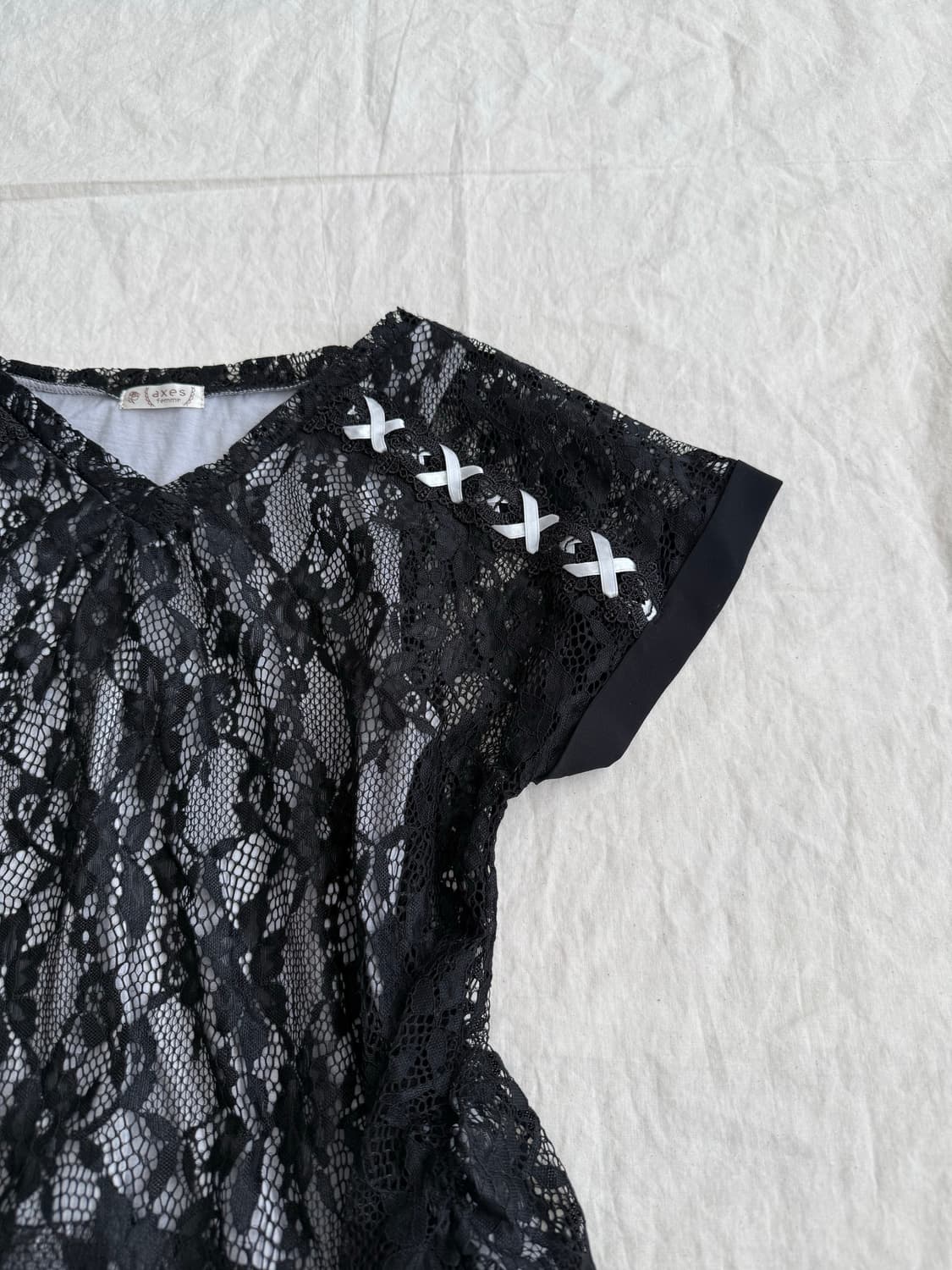 엑시즈팜 러블리 니혼진 레이스 반팔 블라우스 탑 상품이미지4