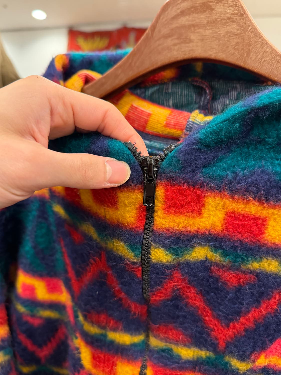 00s Vtg 빈티지 에스닉 하프넥 쿼터 집업 플리스 후드 상품이미지3