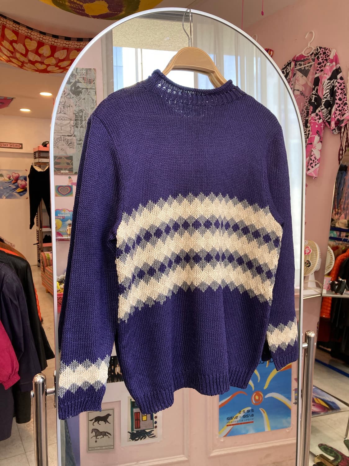 블루 직잭 패턴 니트 상품이미지4