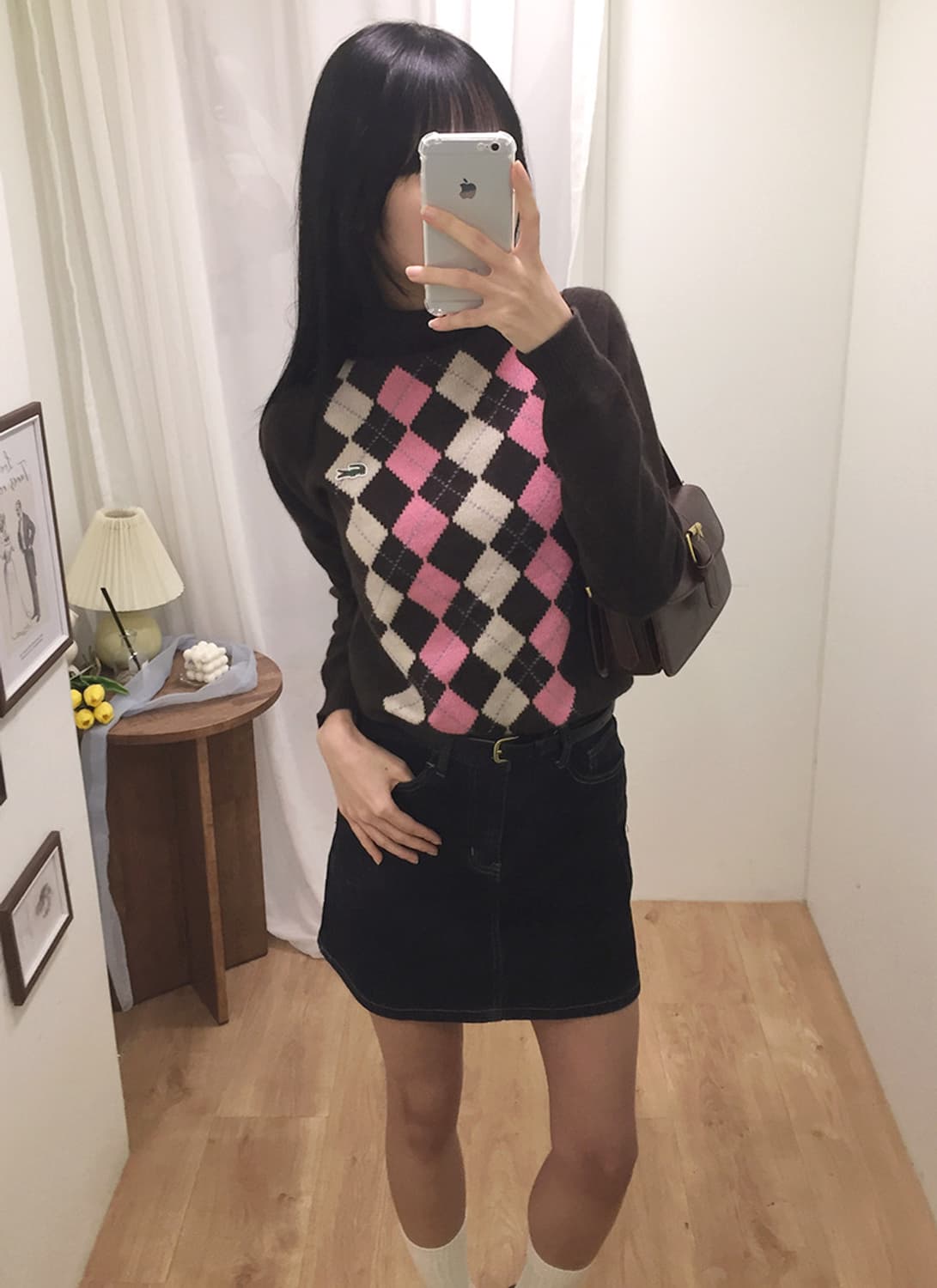 여성 라코스테 아가일패턴 목폴라니트 95 상품이미지2