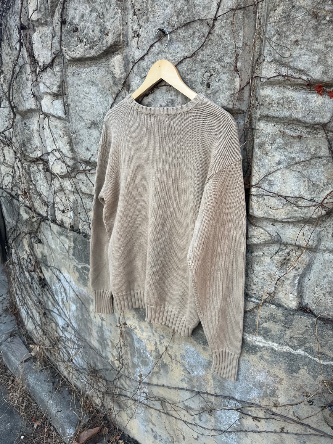 90s 폴로 랄프로렌 빈티지 코튼 v-neck 니트 베이지 m 상품이미지4