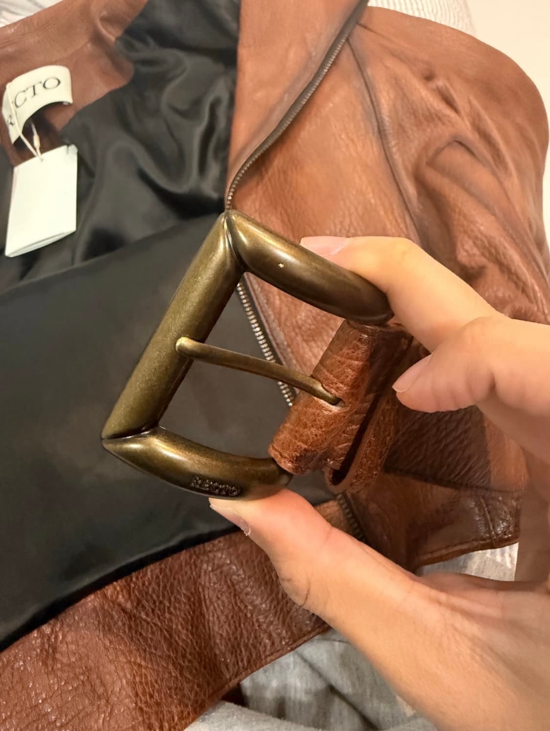 렉토 26SS 빈티지 이펙트 벨트 라이더 가죽 바이커 자켓 꼬냑 s 상품이미지2