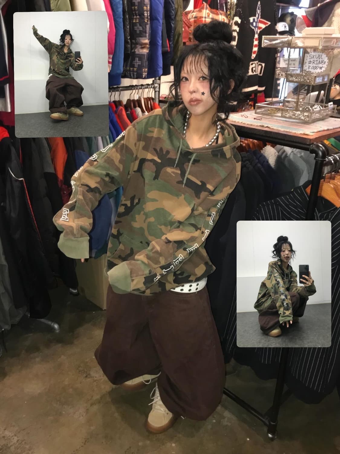 슈프림 사이드 로고 자수 카모 후드 롱슬리브  상품이미지1