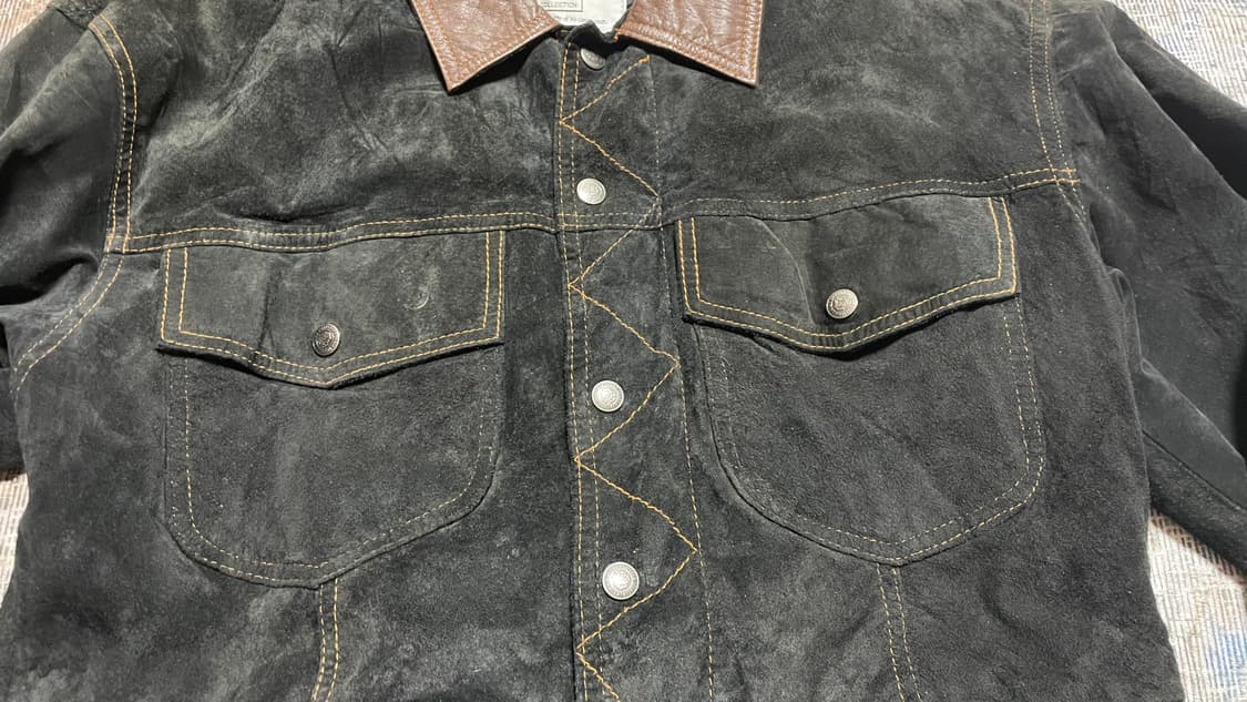 JPN 90s~00s 일본 빈티지 Y2K 천연 스웨이드 가죽 트러커 자켓 상품이미지6