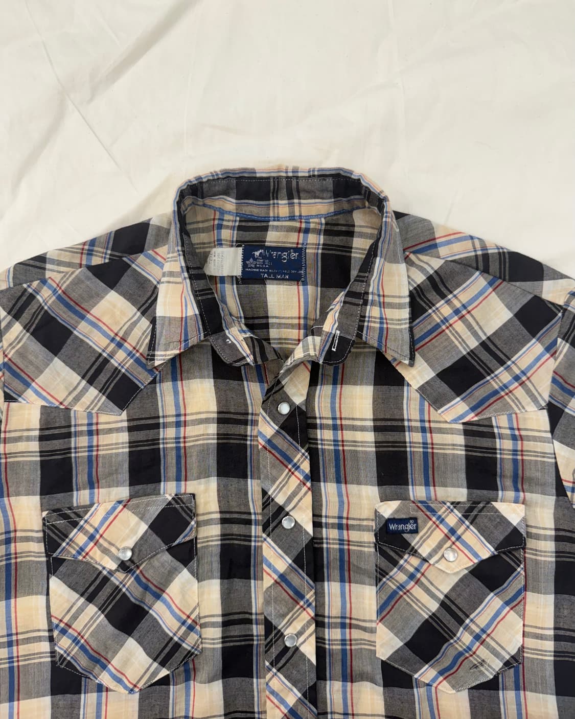 Wrangler 빈티지 웨스턴 셔츠 블랙 베이지 체크 반팔 상품이미지1