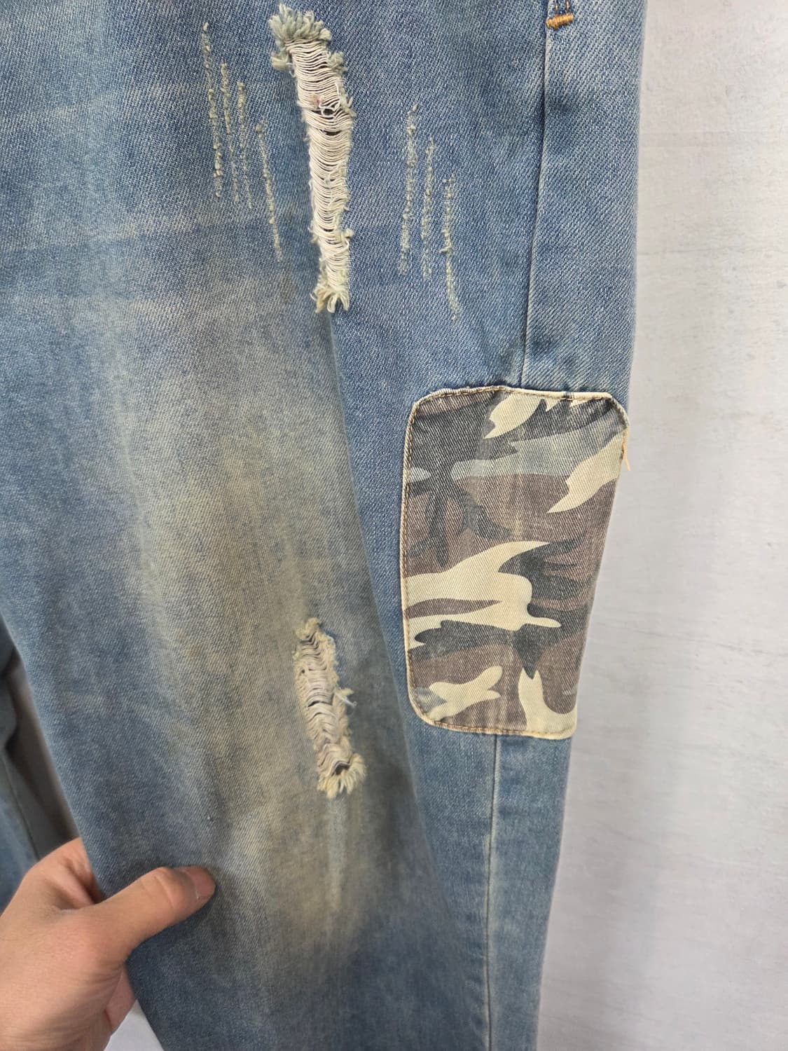 빈티지 카모패치 데미지 데님팬츠 39 40  상품이미지3