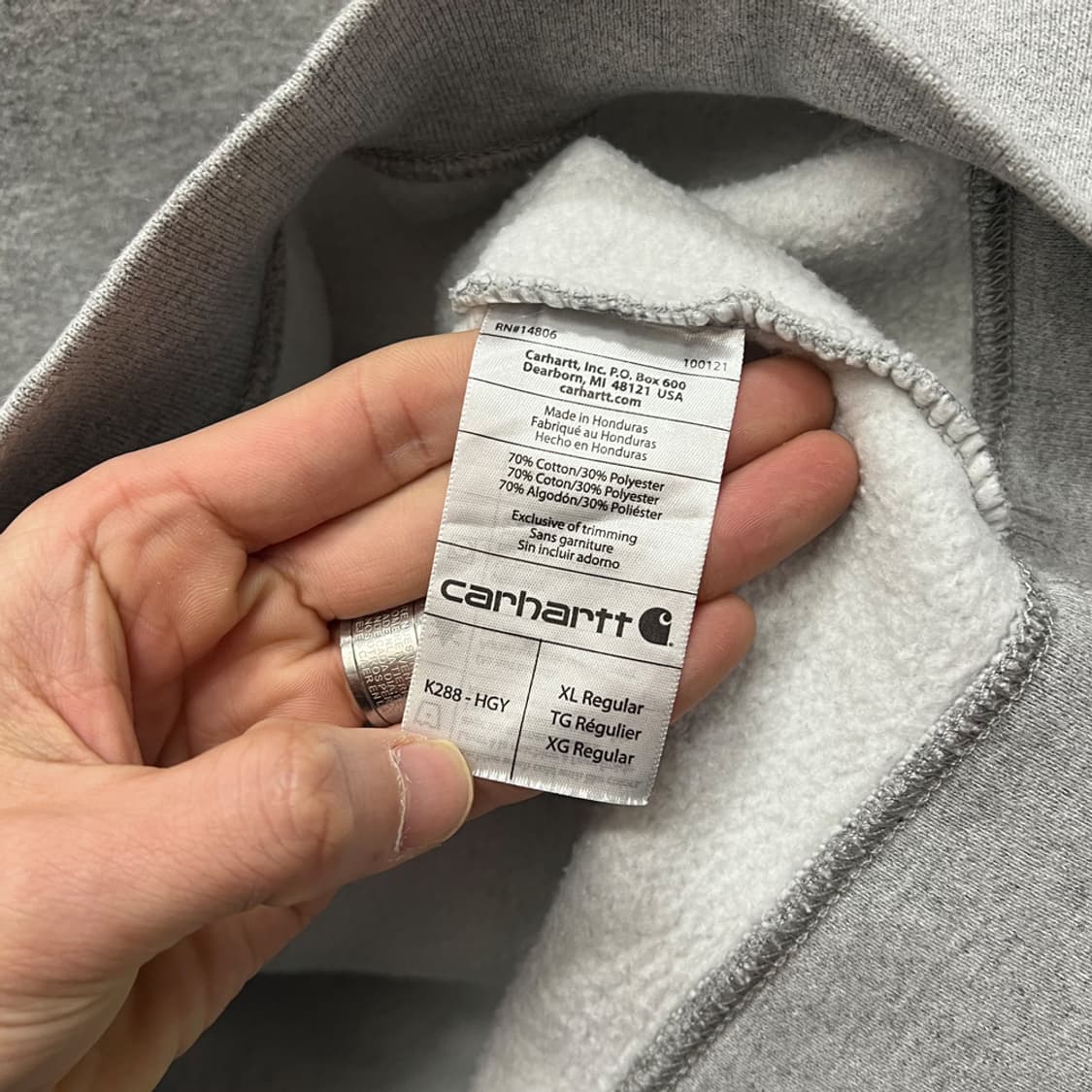 칼하트 오리지날핏 미드웨이트 스펠아웃 그레이 후드티 XL 상품이미지4