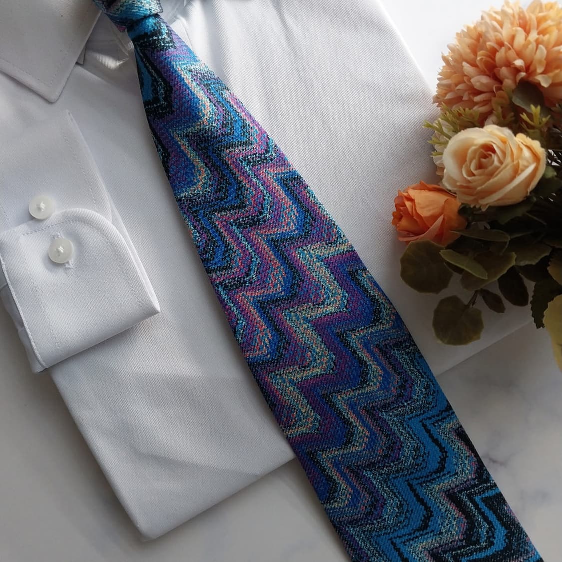 미쏘니 실크 블루 멀티 패턴 넥타이 9.6cm S등급 K1423
 상품이미지8