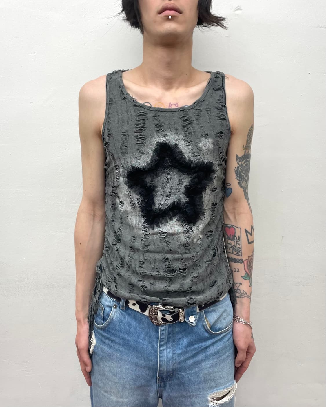 Star lace damage shirring sleeveless 상품이미지1