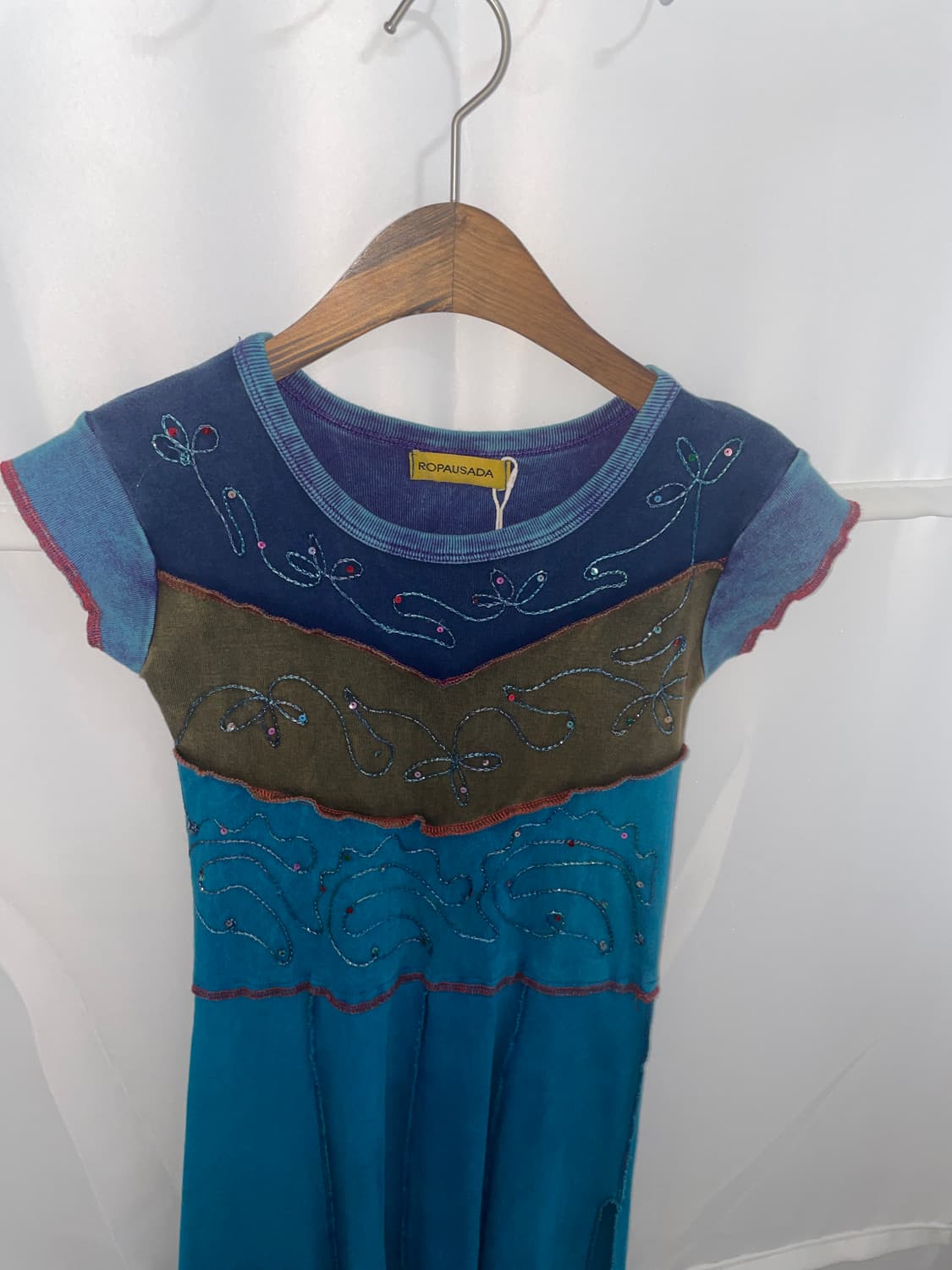 자수 비즈 탑 원피스  블루 2 상품이미지3