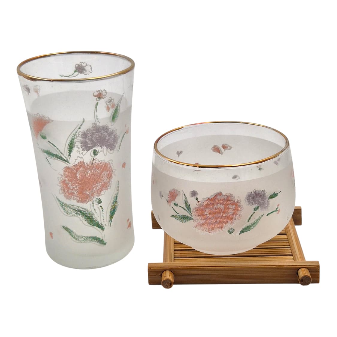 80s 카메이 불투명 카네이션 글라스&냉차 1세트 상품이미지1