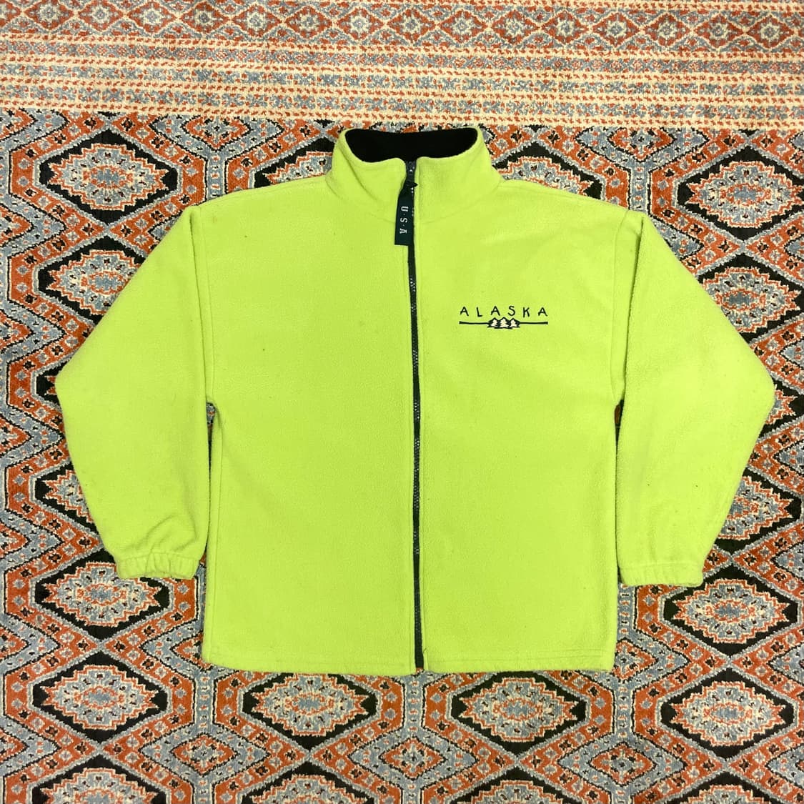 USA VTG 알래스카 자수 연두 플리스 집업자켓 여성S 상품이미지1