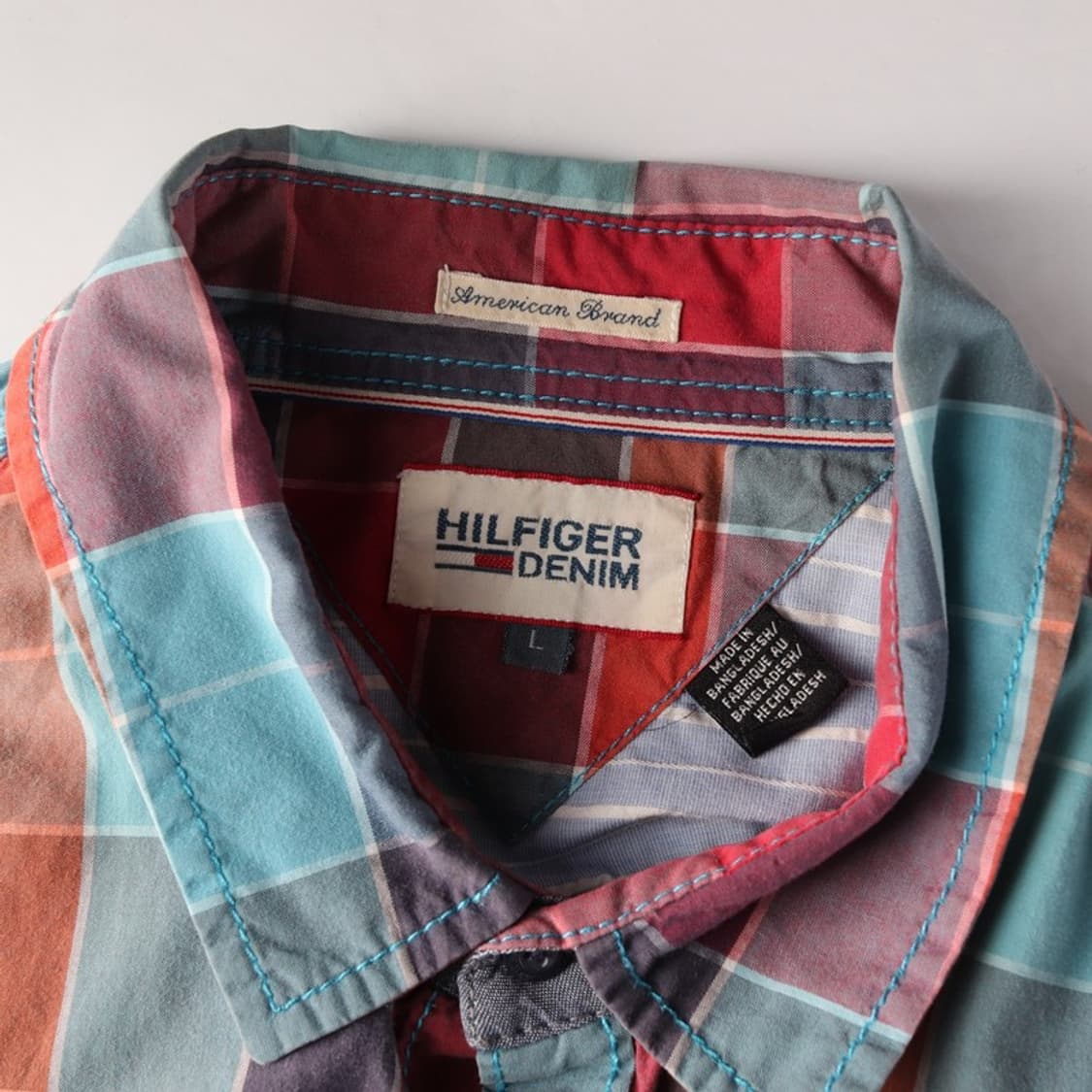 타미힐피거 데님 레드 멀티 체크 셔츠 L 상품이미지5