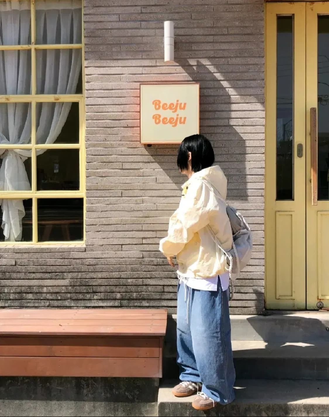 SEAZ 시즈 스프링 버튼 후드 바람막이 자켓 (노란색) 상품이미지2