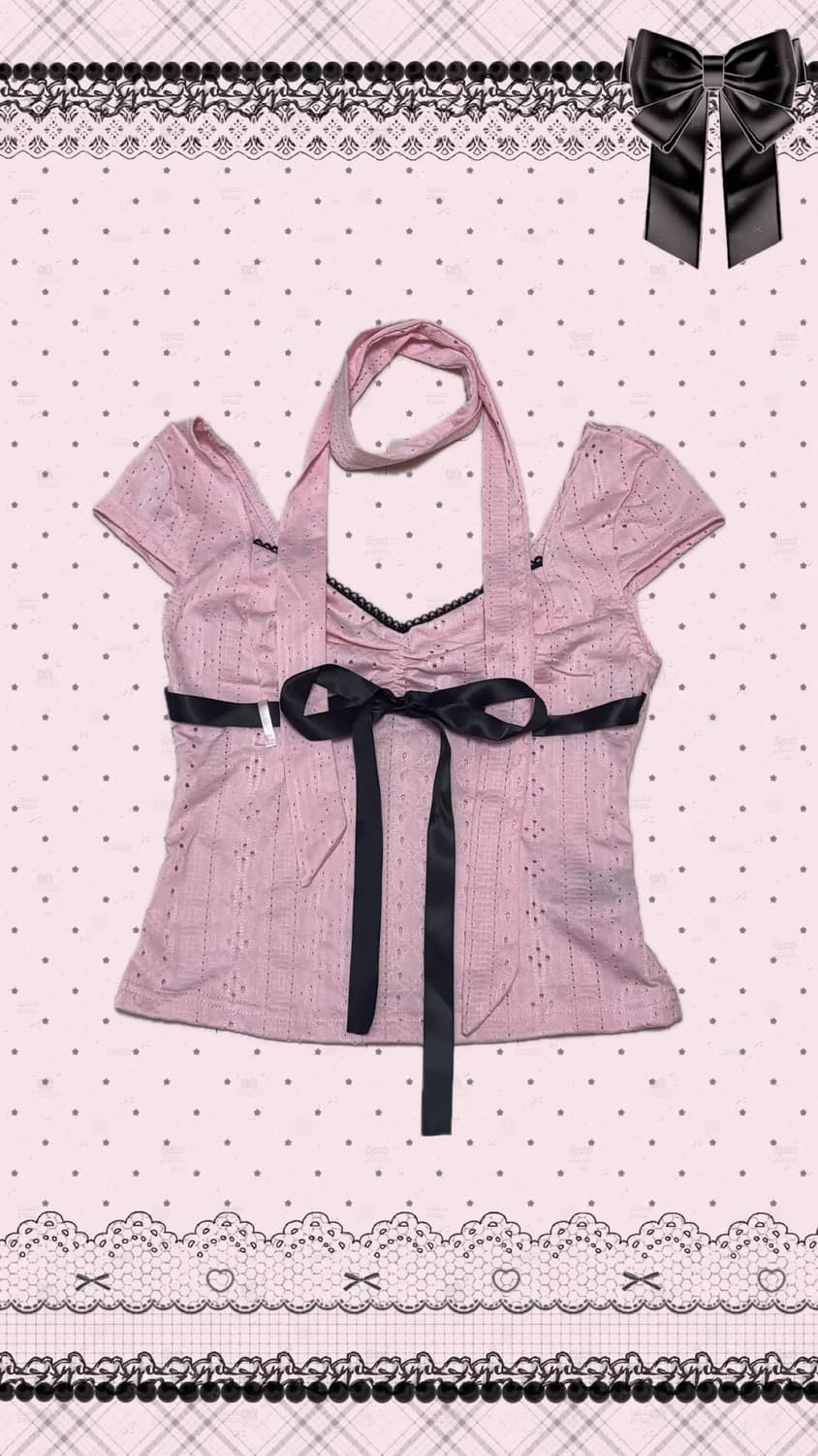 히메갸루 리본 로걀탑 나시탑 슬리브리스 오프숄더 🎀🖤 상품이미지1