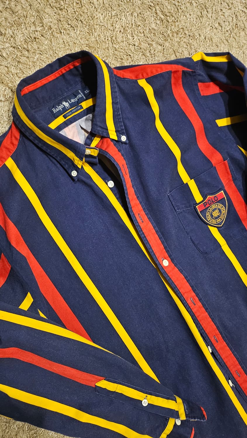 (XL-100)90's 폴로 랄프로렌 쉴드 패치 스트라이프 셔츠 상품이미지9