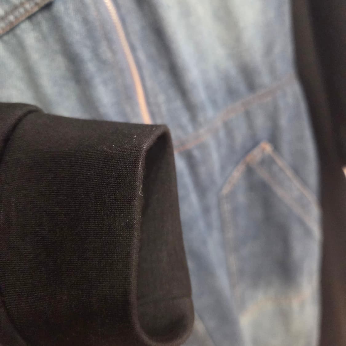 데님 블랙 배색 후드 롱 원피스 XL 상품이미지5