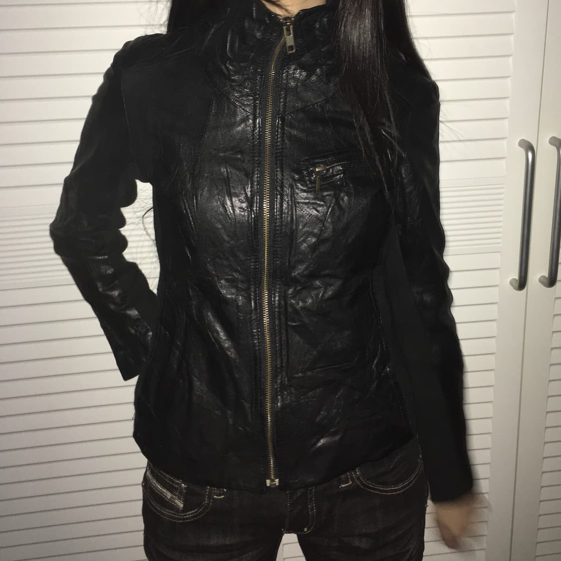 염소가죽 하이넥 레더자켓 상품이미지1