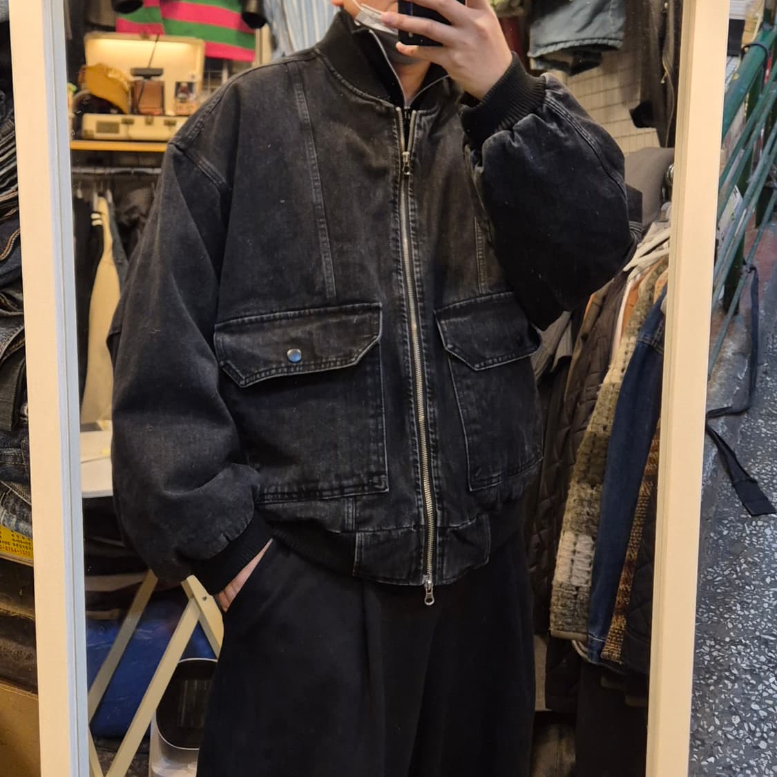 FREE(착샷잇음) 워싱데님 오버핏 누빔점퍼 상품이미지4