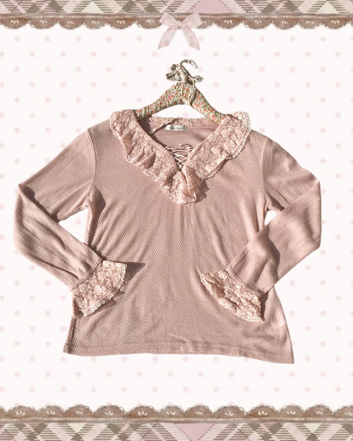 로사체리 레이스 핑크 롱슬리브 상품이미지1