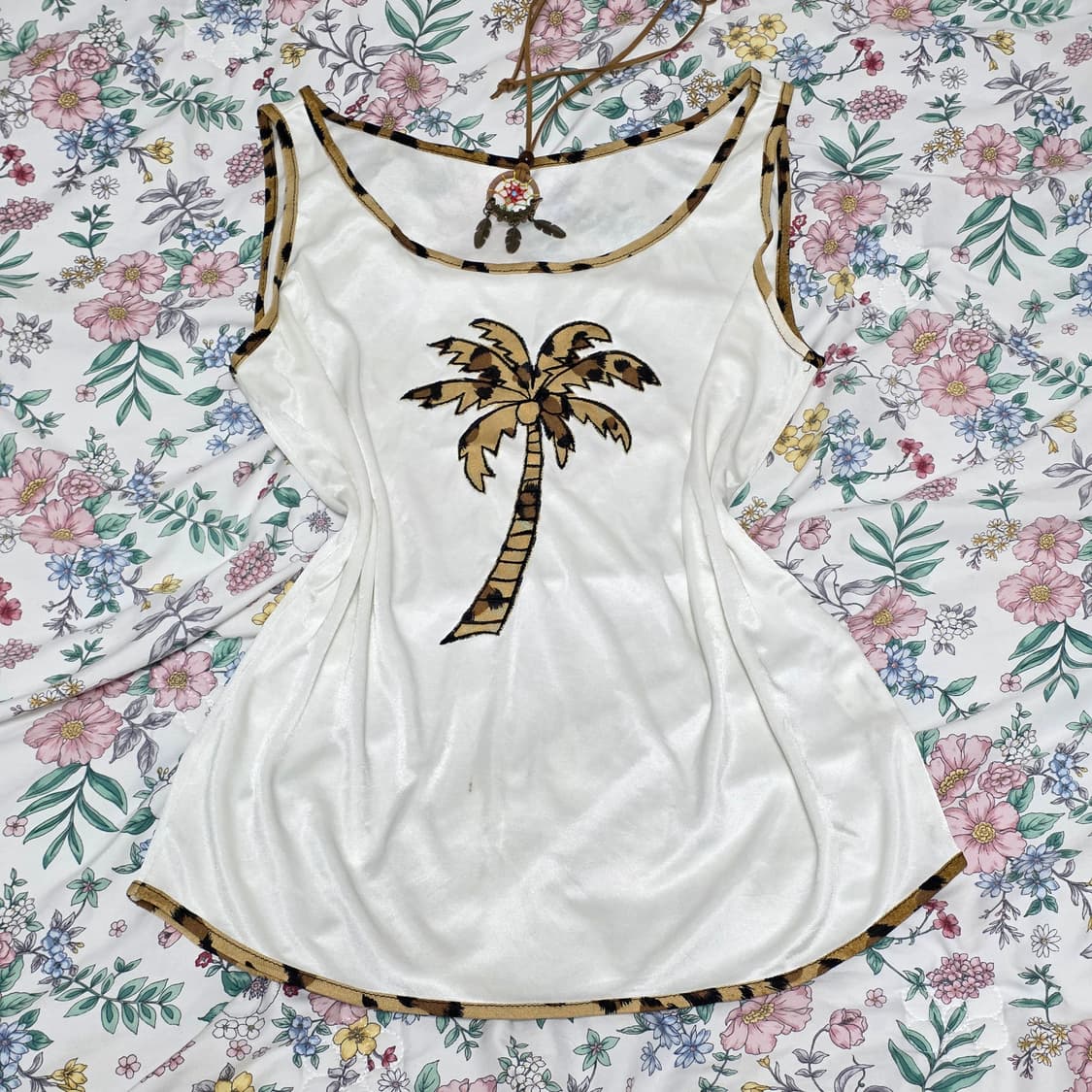 일본빈티지)오네갸루st 대대장 호피레오파드 야자수 여름 나시 슬리브리스 상품이미지1