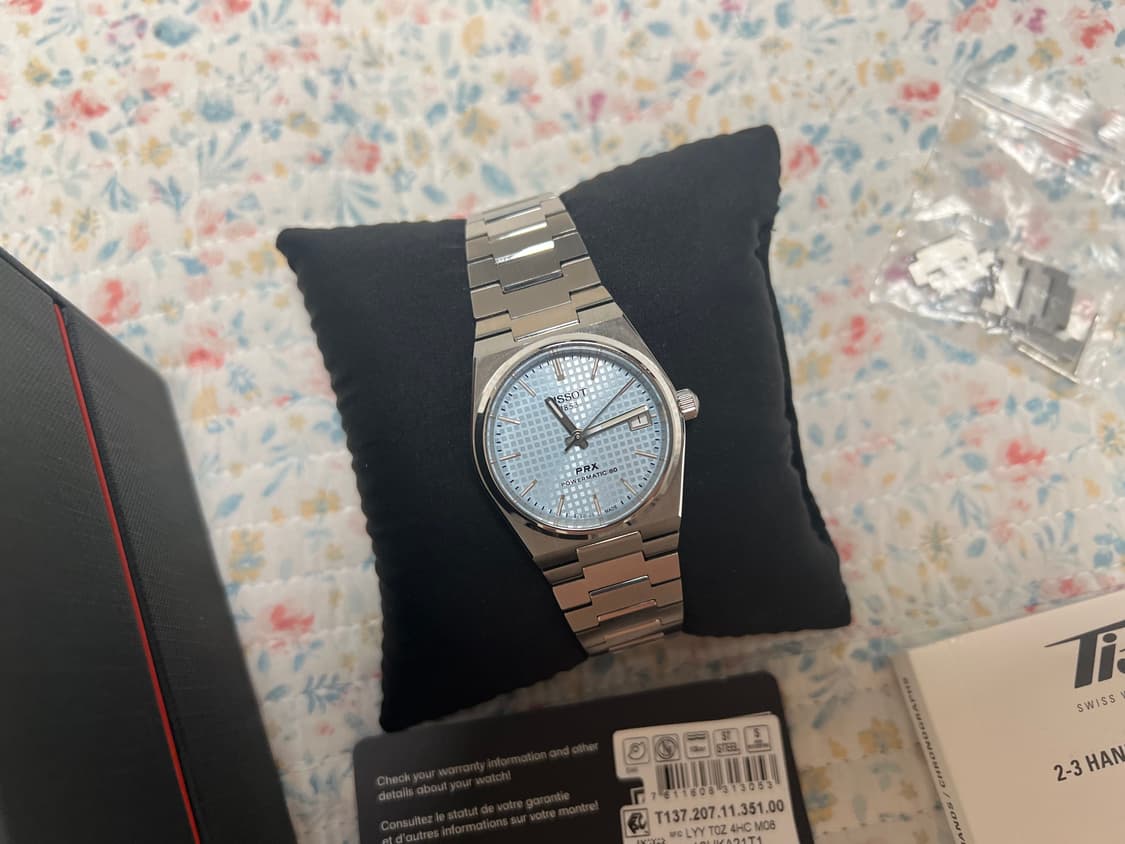 티쏘 PRX 오토 파워매틱 80 아이스블루 35mm 시계 상품이미지2