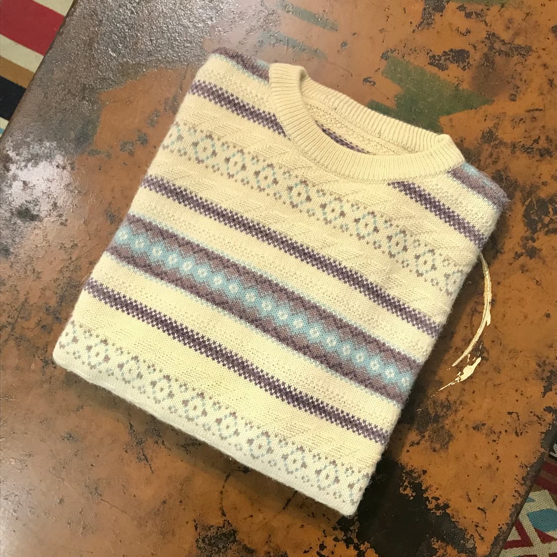 VTG 빈티지 페어아일 패턴 아이보리 니트 남성 102 105 여성 프리 상품이미지1