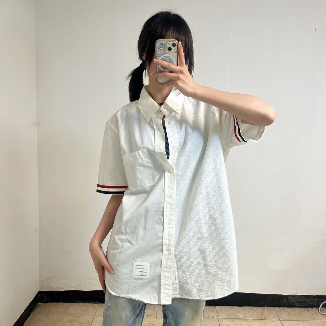 Thom Browne Tricolor Grosgrain CuffShirt 상품이미지1