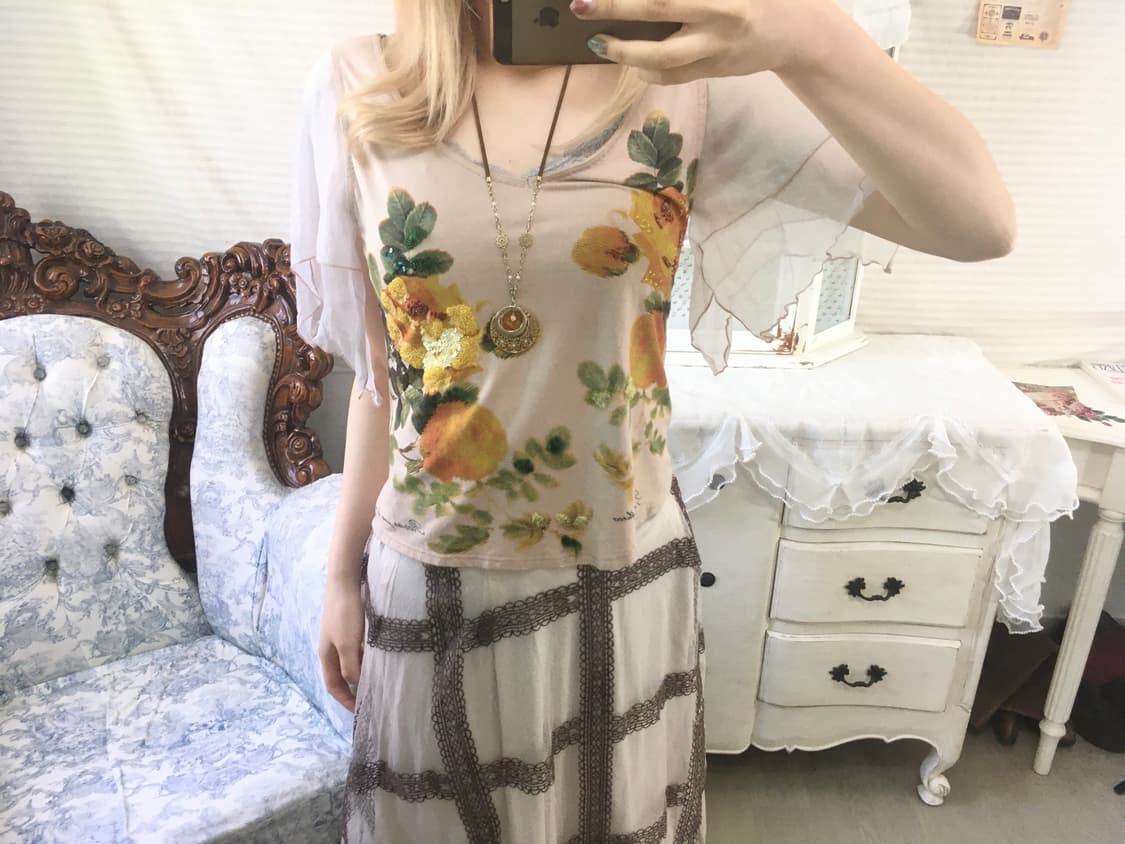 일본빈티지 핑크 페어리 쉬폰 비즈 블라우스 상품이미지2