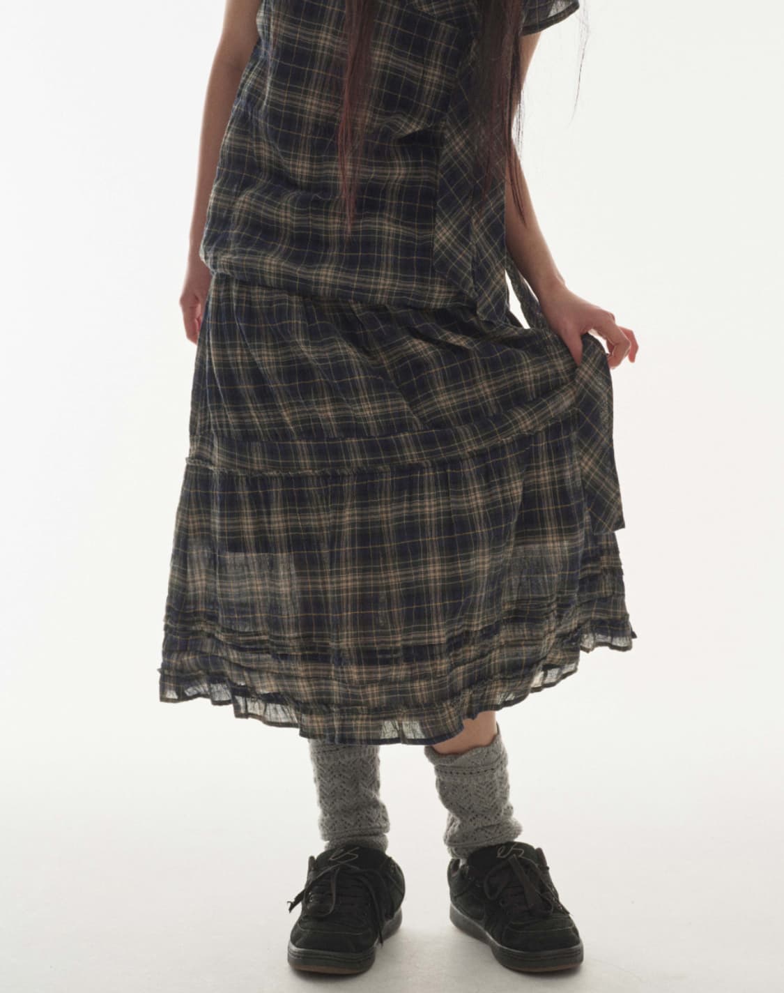 코이세이오 셔링 미디 스커트 체크 1사이즈 상품이미지2