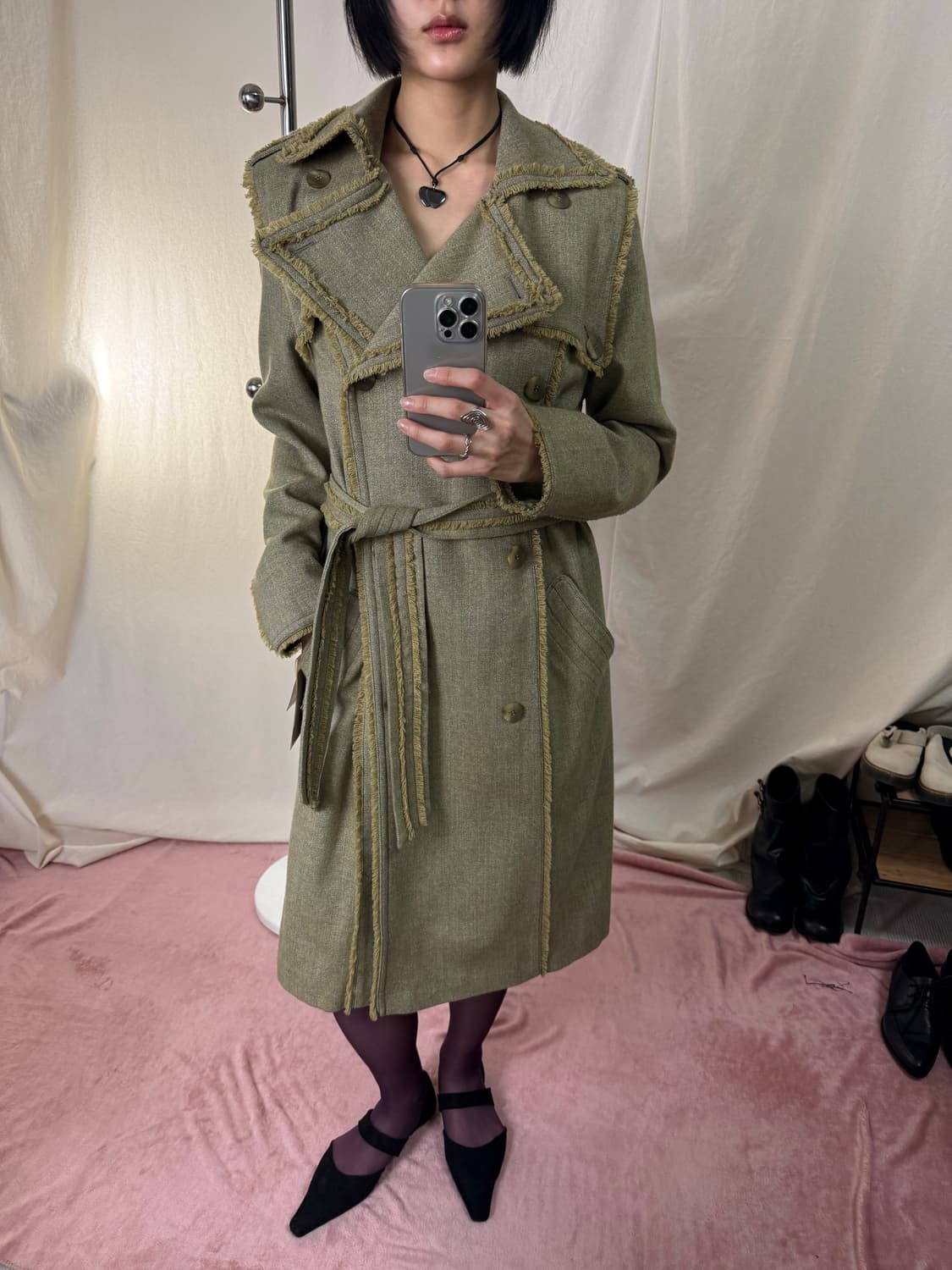 (Deadstock) an name 프린지 더블 트렌치 코트 상품이미지2