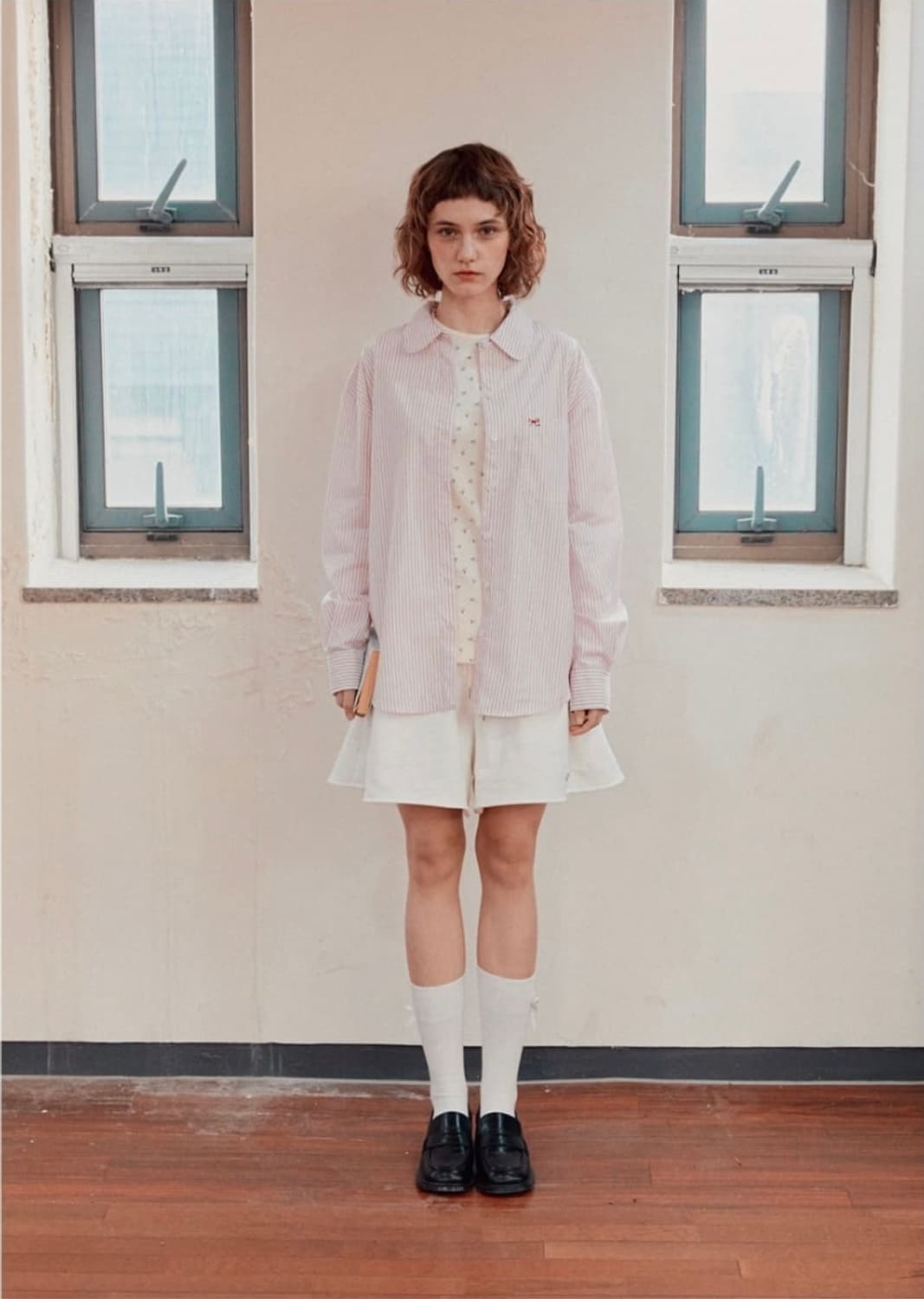 ronron 론론 라운드 카라 포켓 셔츠 핑크스트라이프 상품이미지3