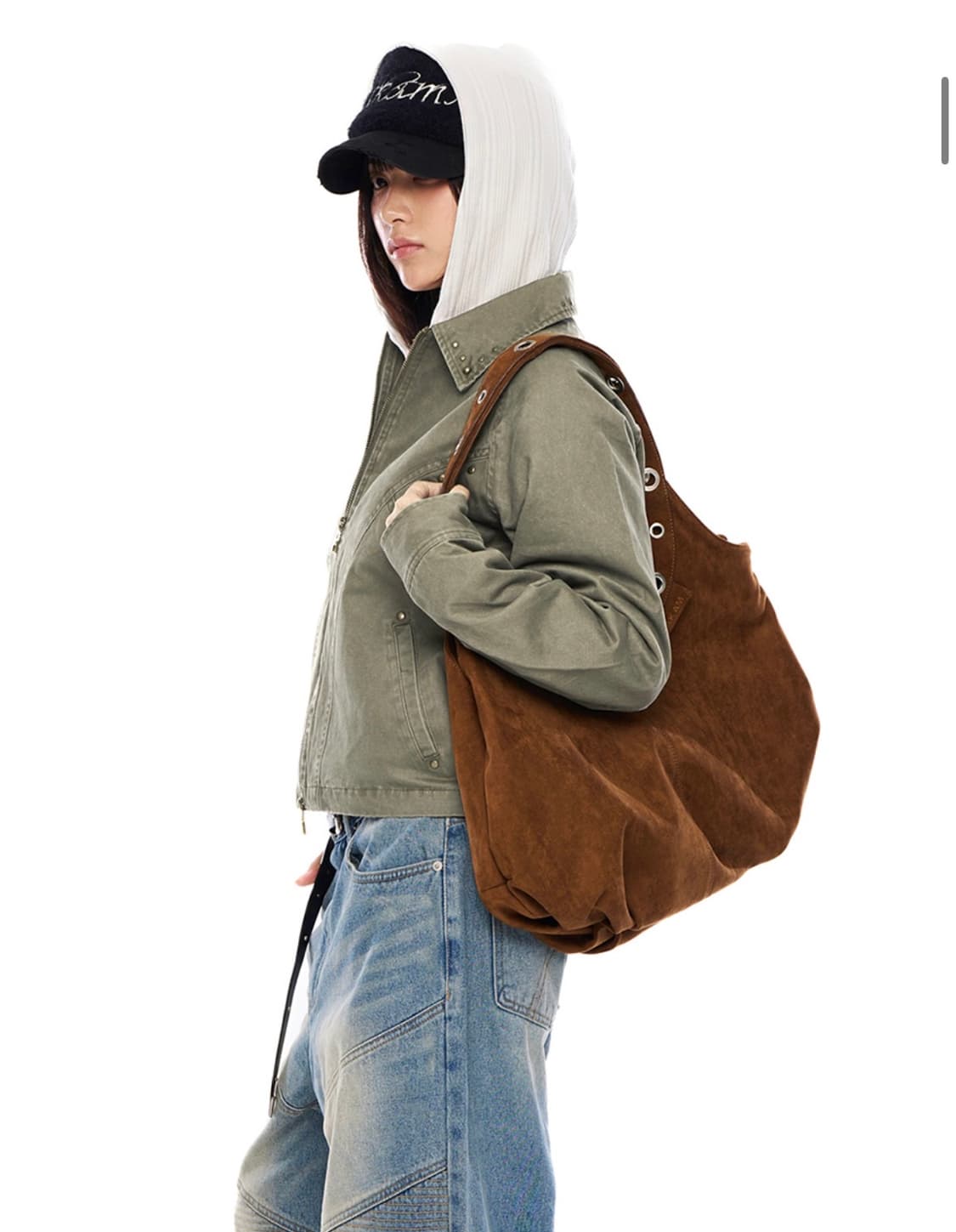 아캄 suede eyelet dumpling bag camel 상품이미지1