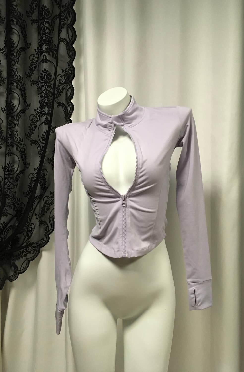 런블랙 심플 베리 반하이 크롭 집업 파스텔 퍼플 S 상품이미지2