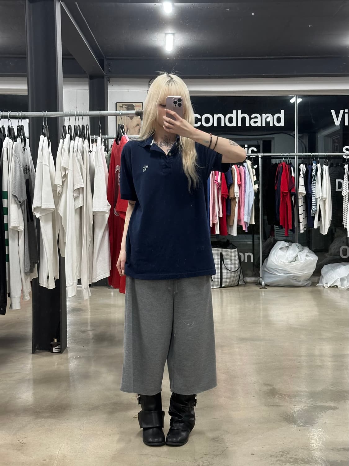 아베크롬비 자수 로고 네이비 카라 반팔 티셔츠 상품이미지2