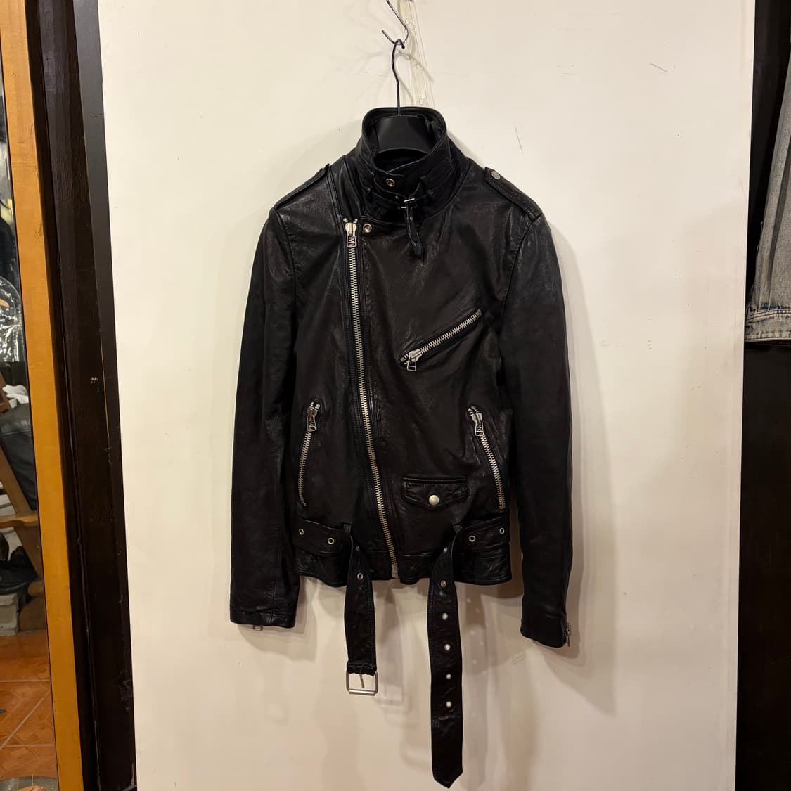 램스킨 사선 양가죽레더 자켓 상품이미지1