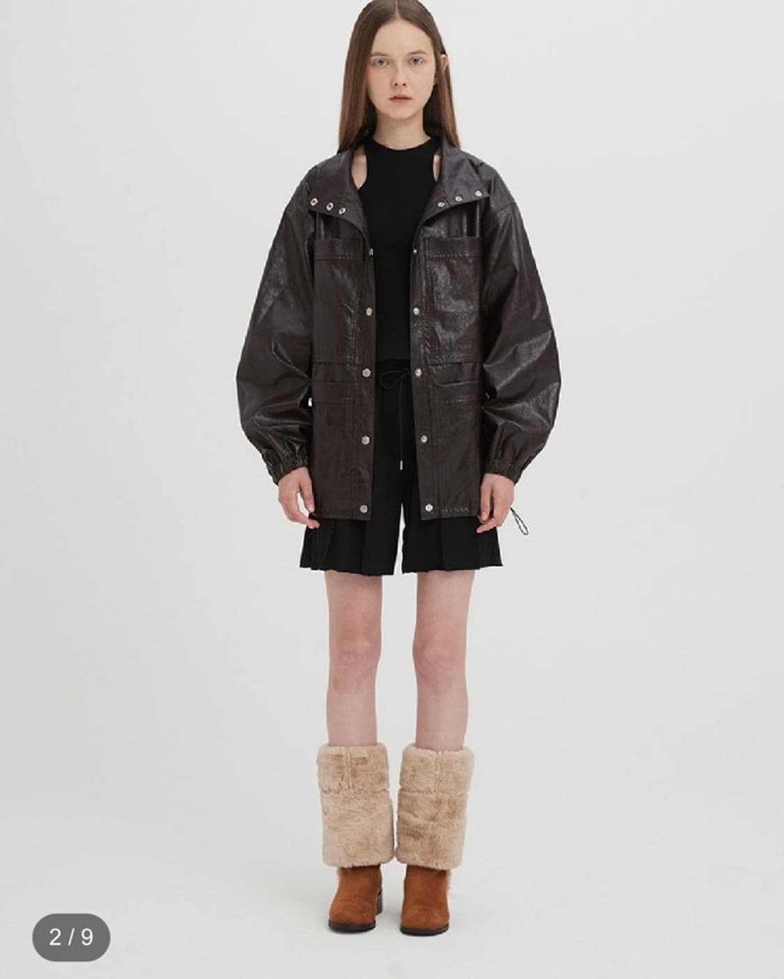 민더리 BIG POCKET LEATHER JUMPER BROWN 상품이미지2