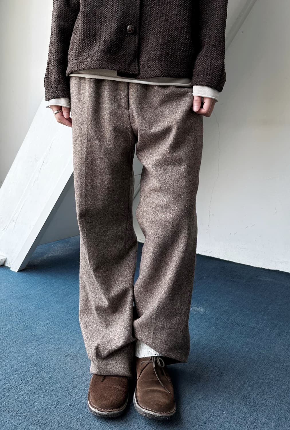 Wool tweed fabric wide straight trousers 상품이미지2