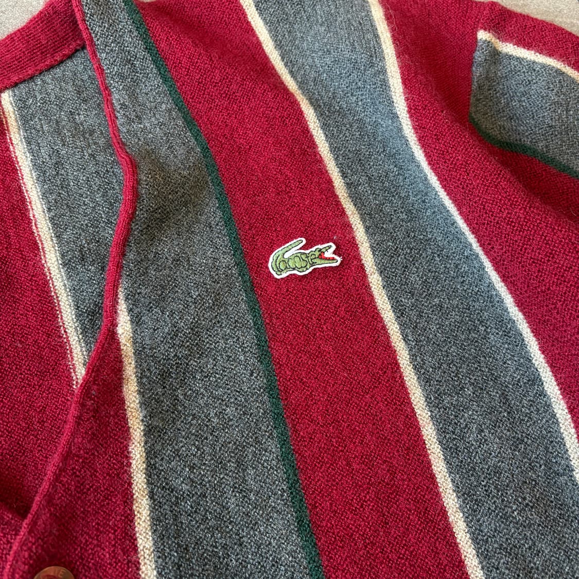 라코스테 그레이 , 버건디 스트라이프 울 가디건 자켓 해 상품이미지6