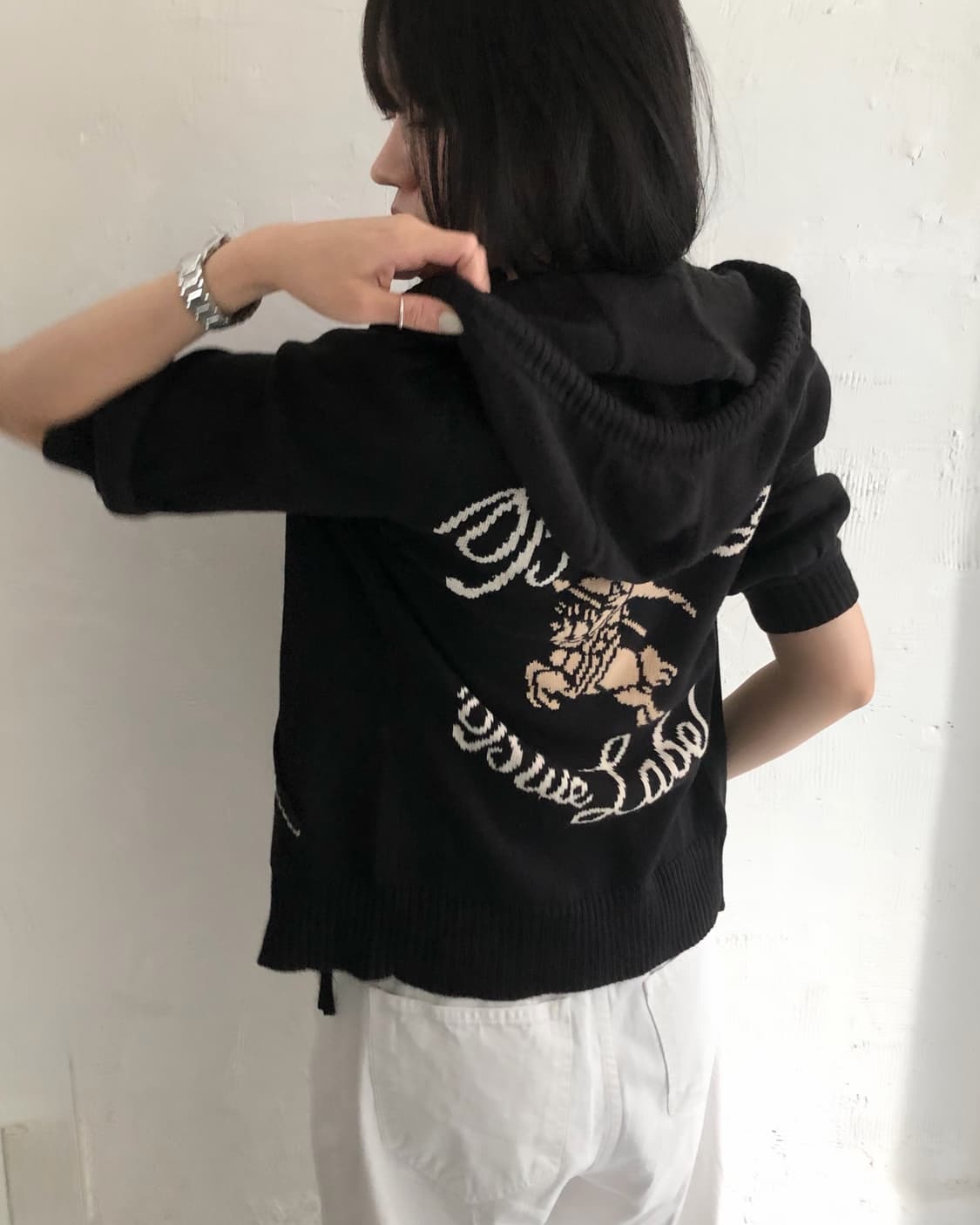 Burberry 버버리 블루라벨 빅로고 블랙 반팔 후드집업 상품이미지2