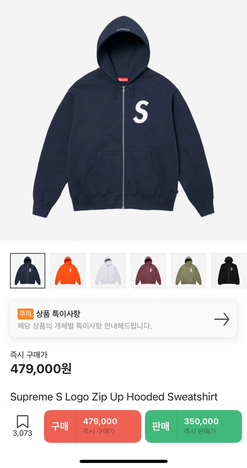 슈프림s로고 후드집업m 네이비 상품이미지2